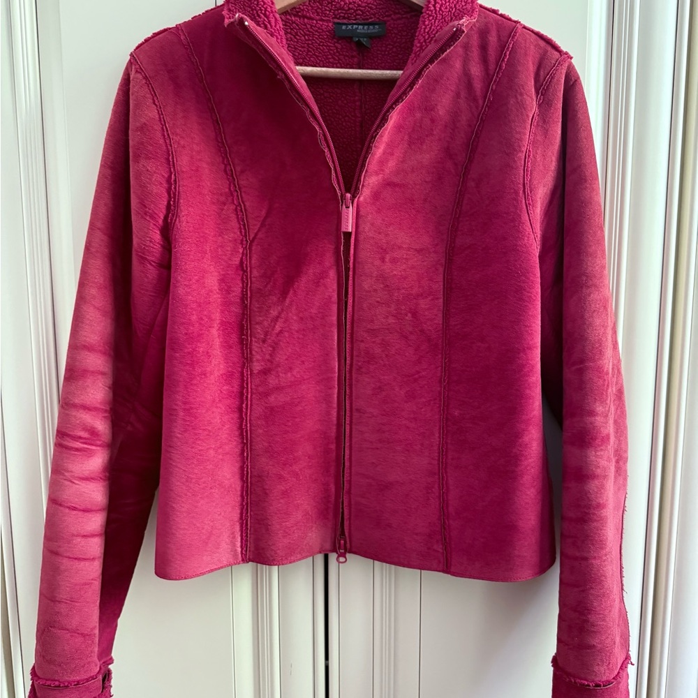 Express Women's Deep Red Teddy Jacket - image 5